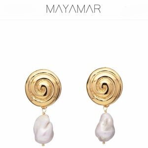 New 💕Mayamar 24k Gold Plating Spiral Pearl Drop Earrings (020)